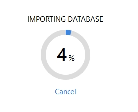 Screenshot of the Importing Database Status, which is at 4 percent.